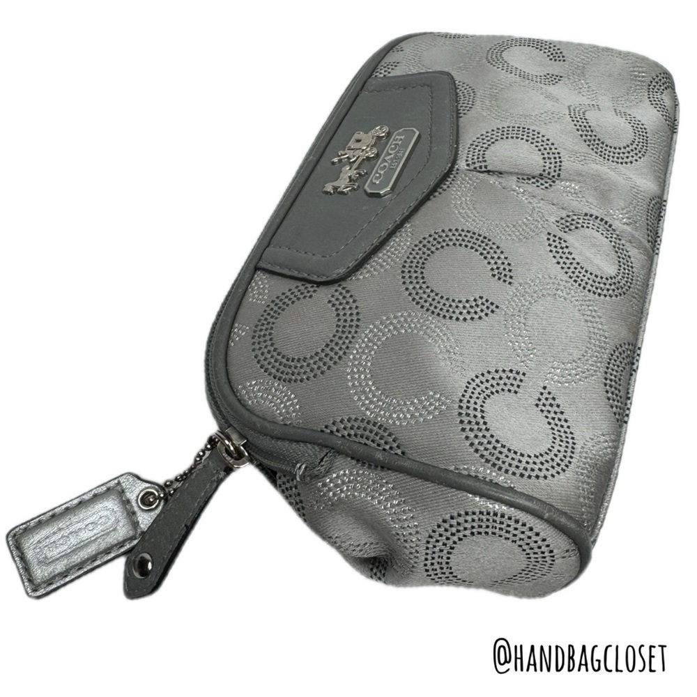 Coach Gray Silver Optic C Vintage Y2K Satin & Leather Carriage Cosmetic Zip Bag - Picture 4 of 12